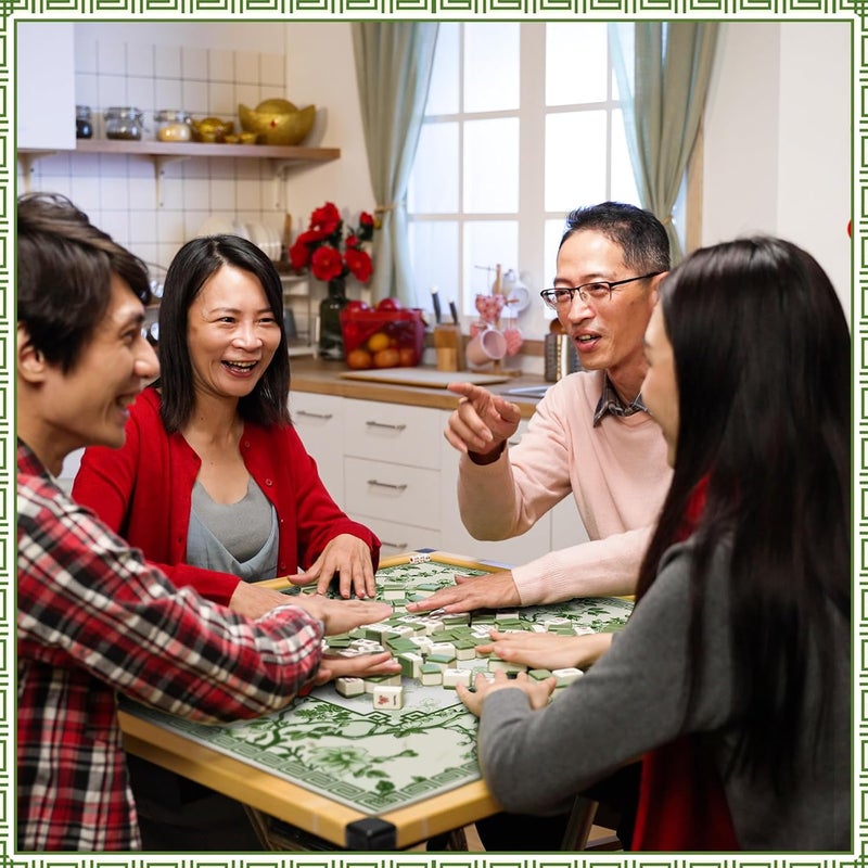 Sonwyoung Chinoiserie Mahjong Mat with 1 Carrying Bag 31.5" x 31.5" Green and White Rubber Anti Slip and Noise Reduction Multi Purpose Game Table Cover for Mahjong, Card, Board Tile Games - Image 4